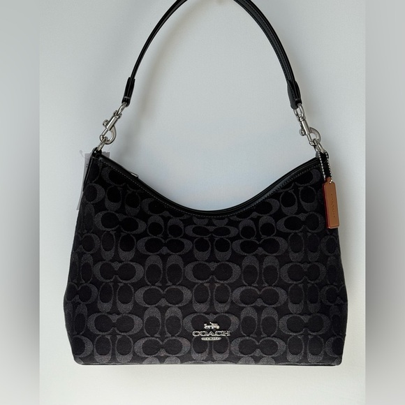 NWT Coach Laurel Shoulder Bag Signature Black/Silver Denim CDE44 price is firm - Picture 4 of 12